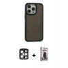 MARSİLYAN™- iPhone 15 Pro Max Kılıf Eksen Işık - Siyah Bilvis Hayalet Cam Ekran Koruyucu + PVD Metal Kamera Lens - LT