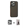 MARSİLYAN™- iPhone 15 Pro Max Kılıf Eksen Işık - Siyah Bilvis Hayalet Cam Ekran Koruyucu + PVD Metal Kamera Lens - LT