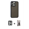 MARSİLYAN™- iPhone 15 Pro Max Kılıf Eksen Işık - Siyah Bilvis Hayalet Cam Ekran Koruyucu + PVD Metal Kamera Lens - LT