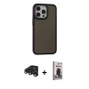 MARSİLYAN™- iPhone 15 Pro Max Kılıf Eksen Işık - Siyah Bilvis Hayalet Cam Ekran Koruyucu + Raze Metal Kamera Lens - LT