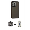 MARSİLYAN™- iPhone 15 Pro Max Kılıf Eksen Işık - Siyah Bilvis Hayalet Cam Ekran Koruyucu + PVD Metal Kamera Lens - TU