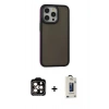 MARSİLYAN™- iPhone 15 Pro Max Kılıf Eksen Işık - Siyah Bilvis Hayalet Cam Ekran Koruyucu + PVD Metal Kamera Lens - TU