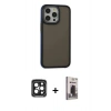 MARSİLYAN™- iPhone 15 Pro Max Kılıf Eksen Işık - Siyah Bilvis Hayalet Cam Ekran Koruyucu + PVD Metal Kamera Lens - SH