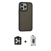 MARSİLYAN™- iPhone 15 Pro Max Kılıf Eksen Işık - Siyah Bilvis Hayalet Cam Ekran Koruyucu + PVD Metal Kamera Lens - TU