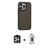 MARSİLYAN™- iPhone 15 Pro Max Kılıf Eksen Işık - Siyah Bilvis Hayalet Cam Ekran Koruyucu + PVD Metal Kamera Lens - TU