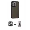 MARSİLYAN™- iPhone 15 Pro Max Kılıf Eksen Işık - Siyah Bilvis Hayalet Cam Ekran Koruyucu + PVD Metal Kamera Lens - SH