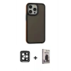 MARSİLYAN™- iPhone 15 Pro Max Kılıf Eksen Işık - Siyah Bilvis Hayalet Cam Ekran Koruyucu + PVD Metal Kamera Lens - SH