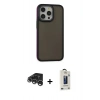 MARSİLYAN™- iPhone 15 Pro Max Kılıf Eksen Işık - Siyah Bilvis Hayalet Cam Ekran Koruyucu + Raze Metal Kamera Lens - GS