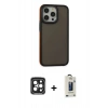 MARSİLYAN™- iPhone 15 Pro Max Kılıf Eksen Işık - Siyah Bilvis Hayalet Cam Ekran Koruyucu + PVD Metal Kamera Lens - SH