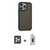 MARSİLYAN™- iPhone 15 Pro Max Kılıf Eksen Işık - Siyah Bilvis Hayalet Cam Ekran Koruyucu + PVD Metal Kamera Lens - SH