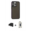 MARSİLYAN™- iPhone 15 Pro Max Kılıf Eksen Işık - Siyah Bilvis Hayalet Cam Ekran Koruyucu + Raze Metal Kamera Lens - SH