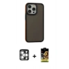 MARSİLYAN™- iPhone 15 Pro Max Kılıf Eksen Işık - Siyah Buffer Cam Ekran Koruyucu + Gümüş PVD Metal Kamera Lens