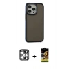 MARSİLYAN™- iPhone 15 Pro Max Kılıf Eksen Işık - Siyah Buffer Cam Ekran Koruyucu + Gümüş PVD Metal Kamera Lens