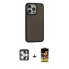 MARSİLYAN™- iPhone 15 Pro Max Kılıf Eksen Işık - Siyah Buffer Cam Ekran Koruyucu + Gümüş PVD Metal Kamera Lens