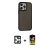 MARSİLYAN™- iPhone 15 Pro Max Kılıf Eksen Işık - Siyah Buffer Cam Ekran Koruyucu + Gümüş PVD Metal Kamera Lens