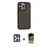 MARSİLYAN™- iPhone 15 Pro Max Kılıf Eksen Işık - Siyah Buffer Cam Ekran Koruyucu + Lacivert PVD Metal Kamera Lens