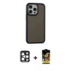 MARSİLYAN™- iPhone 15 Pro Max Kılıf Eksen Işık - Siyah Buffer Cam Ekran Koruyucu + Lacivert PVD Metal Kamera Lens