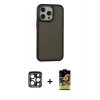 MARSİLYAN™- iPhone 15 Pro Max Kılıf Eksen Işık - Siyah Buffer Cam Ekran Koruyucu + Lacivert PVD Metal Kamera Lens