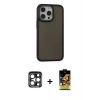 MARSİLYAN™- iPhone 15 Pro Max Kılıf Eksen Işık - Siyah Buffer Cam Ekran Koruyucu + Lacivert PVD Metal Kamera Lens