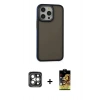 MARSİLYAN™- iPhone 15 Pro Max Kılıf Eksen Işık - Siyah Buffer Cam Ekran Koruyucu + PVD Metal Kamera Lens - GI