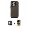 MARSİLYAN™- iPhone 15 Pro Max Kılıf Eksen Işık - Siyah Buffer Cam Ekran Koruyucu + PVD Metal Kamera Lens - GI
