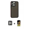 MARSİLYAN™- iPhone 15 Pro Max Kılıf Eksen Işık - Siyah Buffer Cam Ekran Koruyucu + PVD Metal Kamera Lens - GI