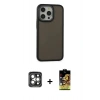 MARSİLYAN™- iPhone 15 Pro Max Kılıf Eksen Işık - Siyah Buffer Cam Ekran Koruyucu + PVD Metal Kamera Lens - GI