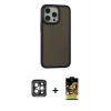 MARSİLYAN™- iPhone 15 Pro Max Kılıf Eksen Işık - Siyah Buffer Cam Ekran Koruyucu + PVD Metal Kamera Lens - GI