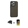 MARSİLYAN™- iPhone 15 Pro Max Kılıf Eksen Işık - Siyah Buffer Cam Ekran Koruyucu + Raze Metal Kamera Lens - GS