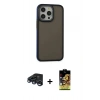 MARSİLYAN™- iPhone 15 Pro Max Kılıf Eksen Işık - Siyah Buffer Cam Ekran Koruyucu + Raze Metal Kamera Lens - LT