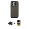 MARSİLYAN™- iPhone 15 Pro Max Kılıf Eksen Işık - Siyah Buffer Cam Ekran Koruyucu + Raze Metal Kamera Lens - TMGI