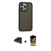 MARSİLYAN™- iPhone 15 Pro Max Kılıf Eksen Işık - Siyah Buffer Cam Ekran Koruyucu + Raze Metal Kamera Lens - GS