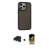 MARSİLYAN™- iPhone 15 Pro Max Kılıf Eksen Işık - Siyah Buffer Cam Ekran Koruyucu + Raze Metal Kamera Lens - LT