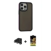 MARSİLYAN™- iPhone 15 Pro Max Kılıf Eksen Işık - Siyah Buffer Cam Ekran Koruyucu + Raze Metal Kamera Lens - TMGI