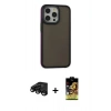 MARSİLYAN™- iPhone 15 Pro Max Kılıf Eksen Işık - Siyah Buffer Cam Ekran Koruyucu + Raze Metal Kamera Lens - SH