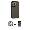 MARSİLYAN™- iPhone 15 Pro Max Kılıf Eksen Işık - Siyah Buffer Hayalet Cam Ekran Koruyucu + PVD Metal Kamera Lens - GS