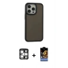 MARSİLYAN™- iPhone 15 Pro Max Kılıf Eksen Işık - Siyah Buffer Hayalet Cam Ekran Koruyucu + PVD Metal Kamera Lens - GS