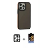 MARSİLYAN™- iPhone 15 Pro Max Kılıf Eksen Işık - Siyah Buffer Hayalet Cam Ekran Koruyucu + PVD Metal Kamera Lens - GS