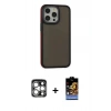 MARSİLYAN™- iPhone 15 Pro Max Kılıf Eksen Işık - Siyah Buffer Hayalet Cam Ekran Koruyucu + PVD Metal Kamera Lens - GS