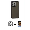 MARSİLYAN™- iPhone 15 Pro Max Kılıf Eksen Işık - Siyah Buffer Hayalet Cam Ekran Koruyucu + PVD Metal Kamera Lens - GS