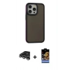 MARSİLYAN™- iPhone 15 Pro Max Kılıf Eksen Işık - Siyah Buffer Hayalet Cam Ekran Koruyucu + Raze Metal Kamera Lens - GS