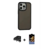 MARSİLYAN™- iPhone 15 Pro Max Kılıf Eksen Işık - Siyah Buffer Hayalet Cam Ekran Koruyucu + Raze Metal Kamera Lens - GS