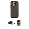 MARSİLYAN™- iPhone 15 Pro Max Kılıf Eksen Işık - Siyah Buffer Hayalet Cam Ekran Koruyucu + Raze Metal Kamera Lens - GS