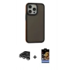 MARSİLYAN™- iPhone 15 Pro Max Kılıf Eksen Işık - Siyah Buffer Hayalet Cam Ekran Koruyucu + Raze Metal Kamera Lens - GS