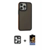 MARSİLYAN™- iPhone 15 Pro Max Kılıf Eksen Işık - Siyah Buffer Hayalet Cam Ekran Koruyucu + Lacivert PVD Metal Kamera Lens