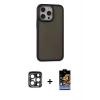MARSİLYAN™- iPhone 15 Pro Max Kılıf Eksen Işık - Siyah Buffer Hayalet Cam Ekran Koruyucu + Lacivert PVD Metal Kamera Lens