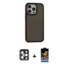 MARSİLYAN™- iPhone 15 Pro Max Kılıf Eksen Işık - Siyah Buffer Hayalet Cam Ekran Koruyucu + Lacivert PVD Metal Kamera Lens