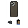 MARSİLYAN™- iPhone 15 Pro Max Kılıf Eksen Işık - Siyah Buffer Hayalet Cam Ekran Koruyucu + Raze Metal Kamera Lens - LT
