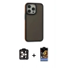MARSİLYAN™- iPhone 15 Pro Max Kılıf Eksen Işık - Siyah Buffer Hayalet Cam Ekran Koruyucu + PVD Metal Kamera Lens - TU