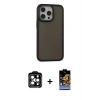 MARSİLYAN™- iPhone 15 Pro Max Kılıf Eksen Işık - Siyah Buffer Hayalet Cam Ekran Koruyucu + PVD Metal Kamera Lens - TU